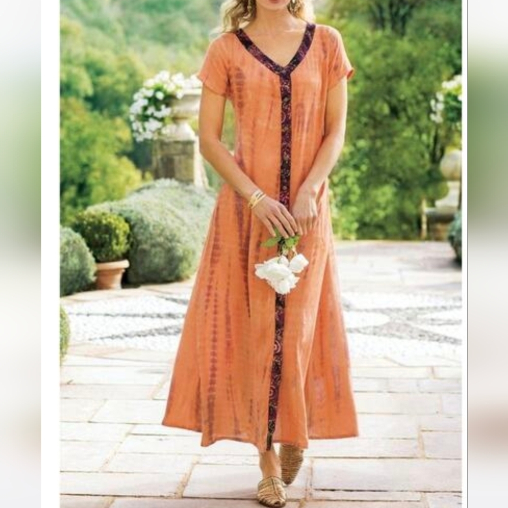 Soft Surroundings Kaftan Sunset Bali Maxi Dress Size M NWOT - Picture 7 of 7